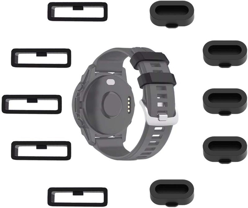 MTHGH 20mm Watch Strap Loops for Garmin Fenix 7S/6S/5S Forerunner 55/45/45S/245 Instinct 2S Smartwatch Fastener Rings[5Pcs]+ 5Pcs Dust Plug, Silicone Replacement Secure Rings Connector Holders Loop - Image 1